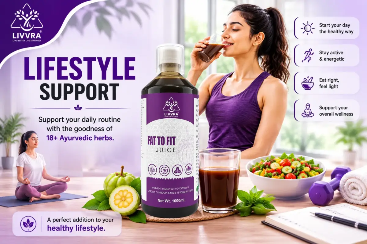 FAT TO FIT JUICE - Ayurvedic Wellness Banner with Garcinia Cambogia and 18+ Powerful Herbs