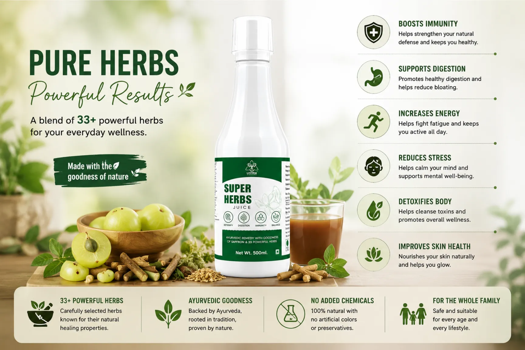 SUPER HERBS JUICE - Premium Ayurvedic Wellness with Saffron and 33 Powerful Herbs