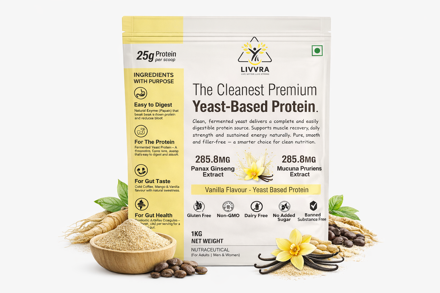 LIVVRA Yeast-Based Protein – Vanilla Flavour (1kg)