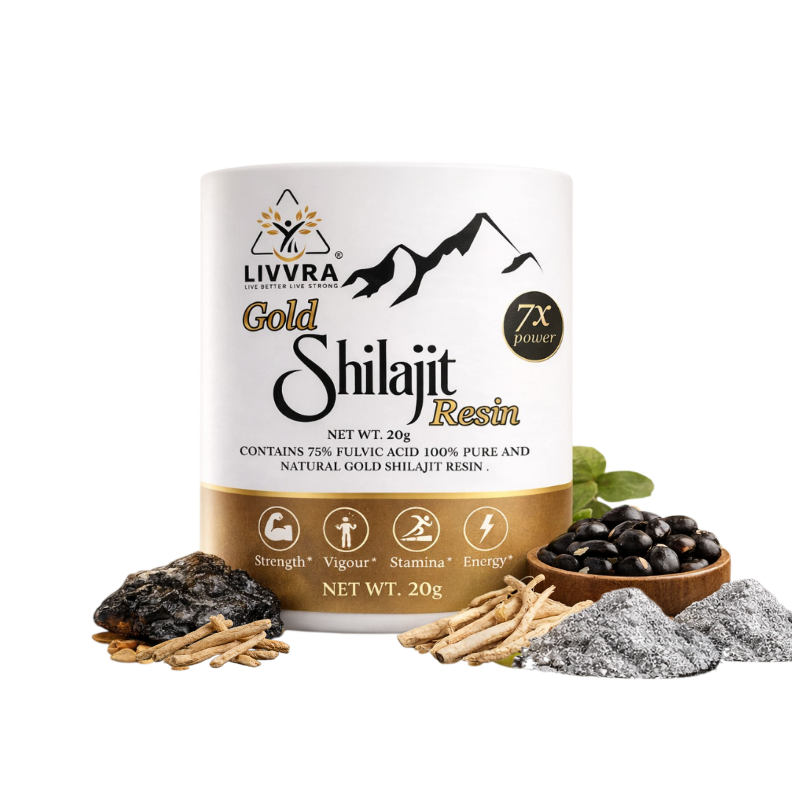 🔥 LIVVRA Gold Shilajit Resin | 75% Fulvic Acid | Swarn Bhasma | With 7X Power